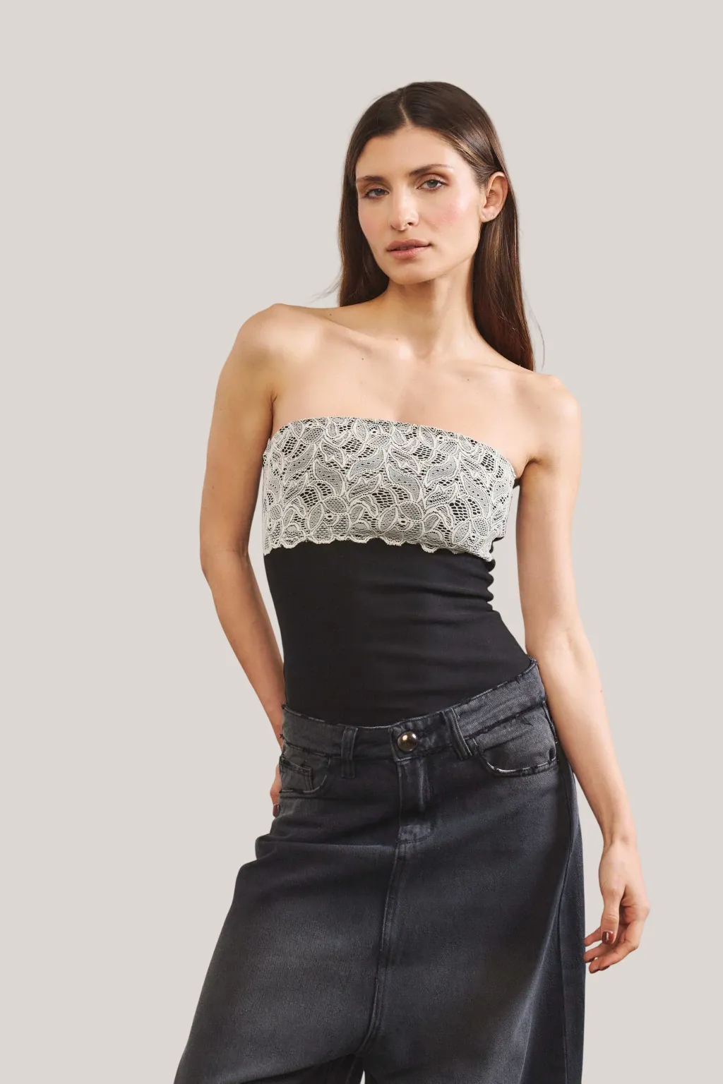 Top Aurora - Negro & Hueso