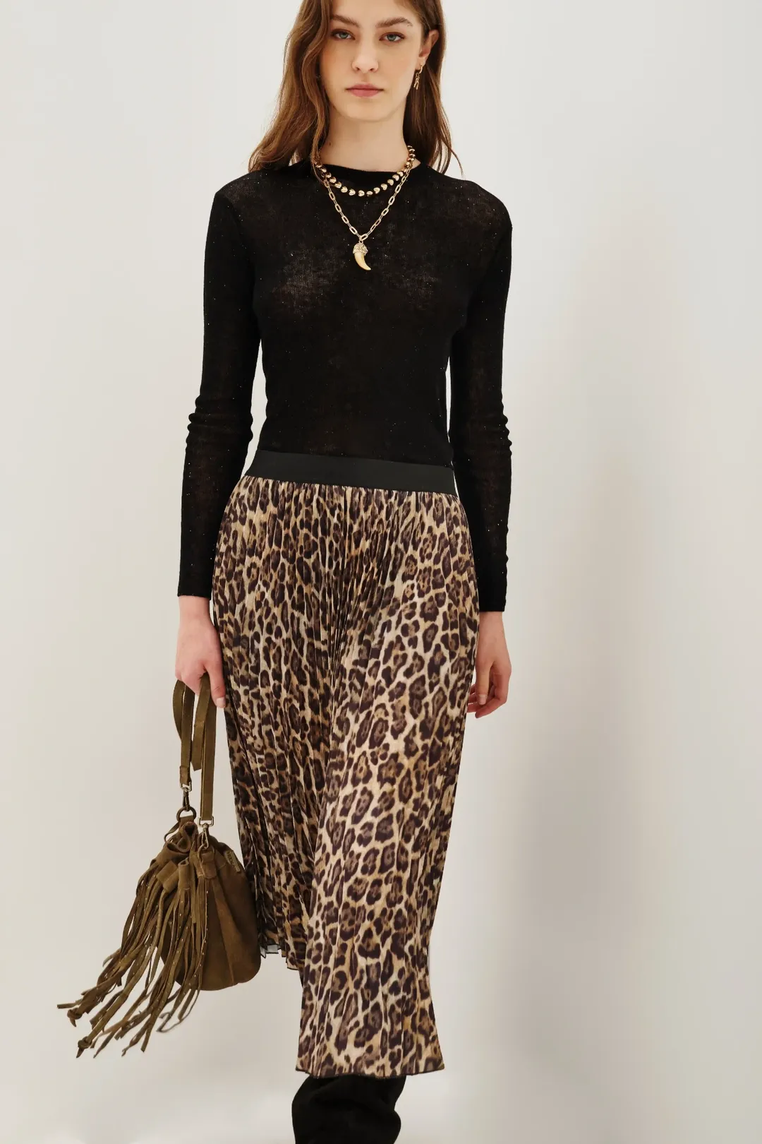 Falda Pleats Midi Leopard