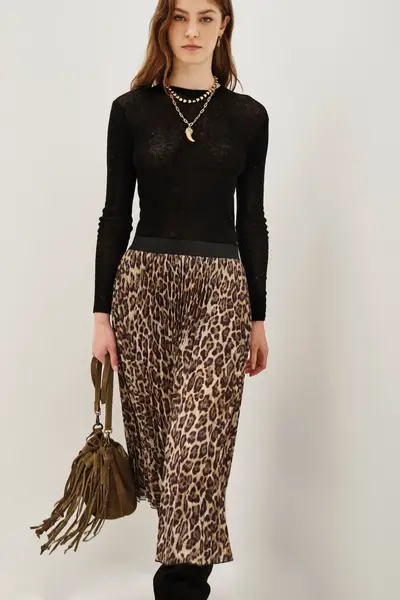 Falda Pleats Midi Leopard — imagen 1