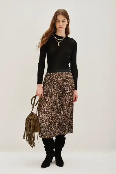 Falda Pleats Midi Leopard — imagen 2