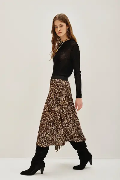 Falda Pleats Midi Leopard — imagen 3